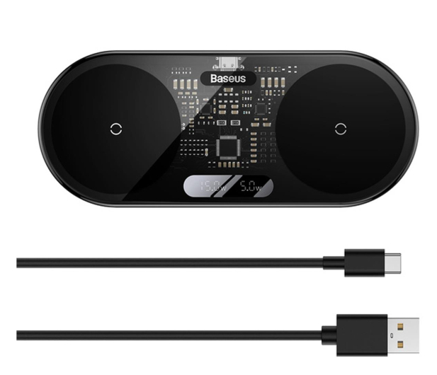 BASEUS Podwójna ładowarka bezprzewodowa Qi Digital LED Display 20W WXSX010101 - 1234379 - zdjęcie 2